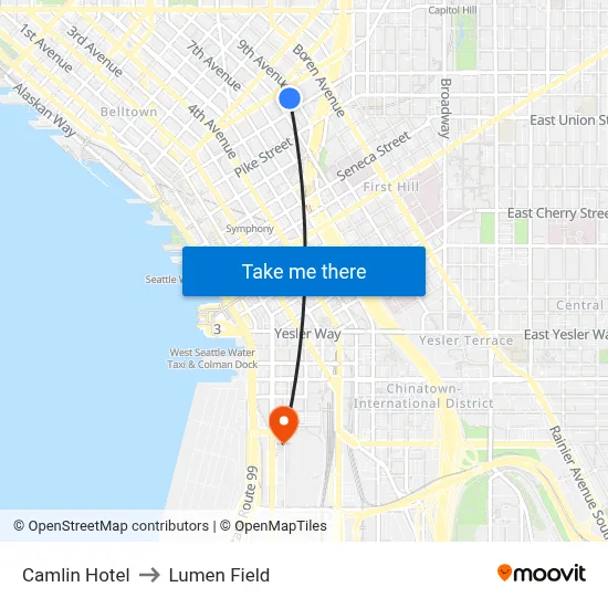Camlin Hotel, 1619 9th Ave to Lumen Field map