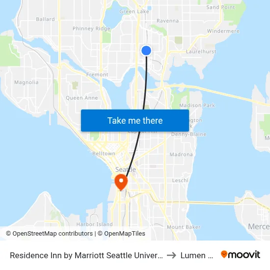 Residence Inn by Marriott Seattle University District, 4501 12th Ave NE to Lumen Field map