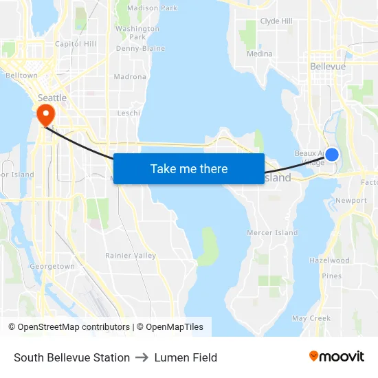 South Bellevue Station to Lumen Field map