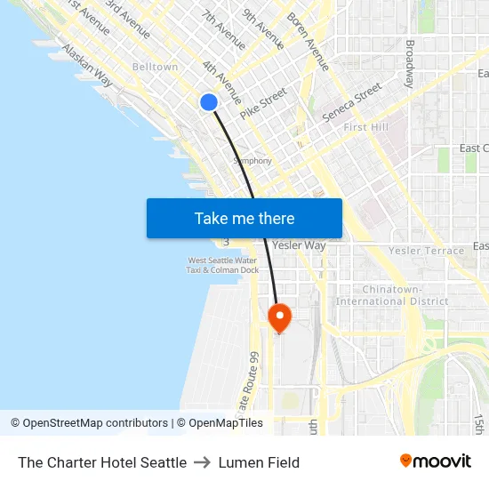 The Charter Hotel Seattle to Lumen Field map