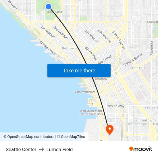 Seattle Center to Lumen Field map