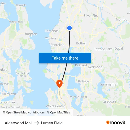 Alderwood Mall to Lumen Field map