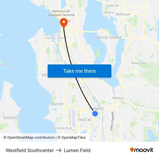 Westfield Southcenter to Lumen Field map