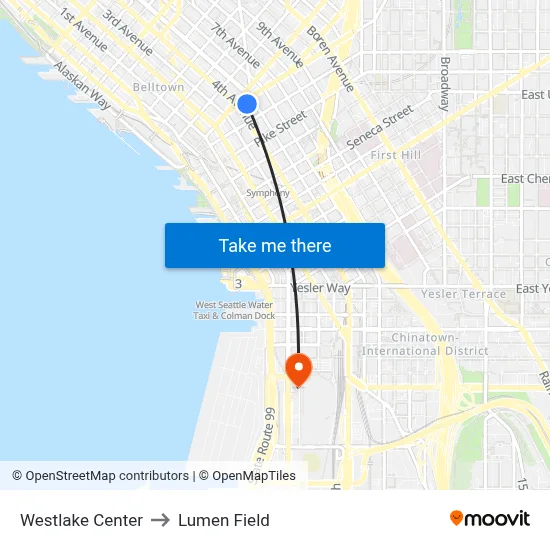 Westlake Center to Lumen Field map