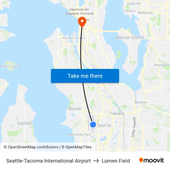 Seattle-Tacoma International Airport to Lumen Field map
