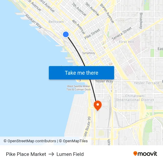 Pike Place Market to Lumen Field map