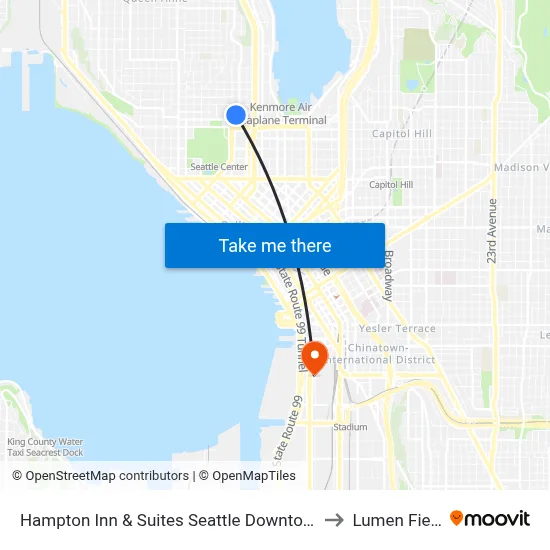 Hampton Inn & Suites Seattle Downtown to Lumen Field map