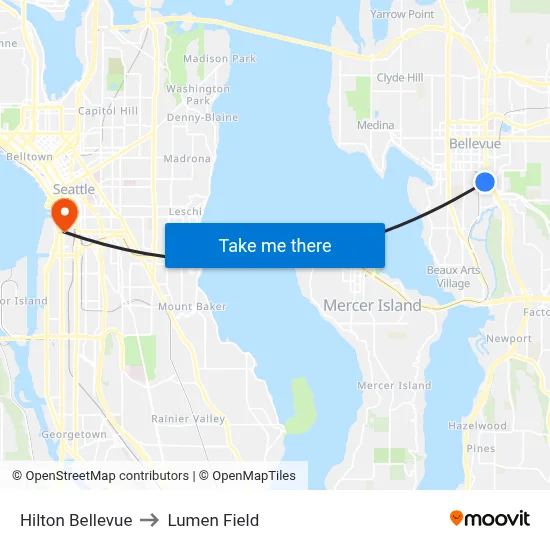 Hilton Bellevue to Lumen Field map