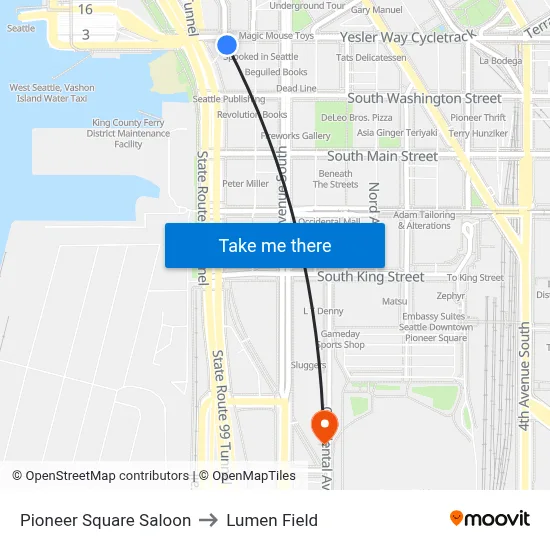 Pioneer Square Saloon to Lumen Field map