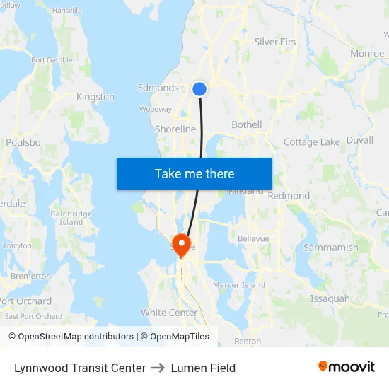 Lynnwood Transit Center to Lumen Field map
