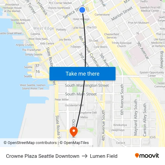 Crowne Plaza Seattle Downtown to Lumen Field map
