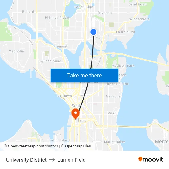 University District to Lumen Field map