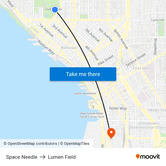 Space Needle to Lumen Field map