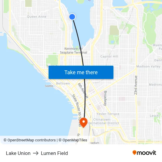Lake Union to Lumen Field map