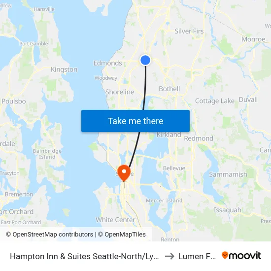 Hampton Inn & Suites Seattle-North/Lynnwood to Lumen Field map