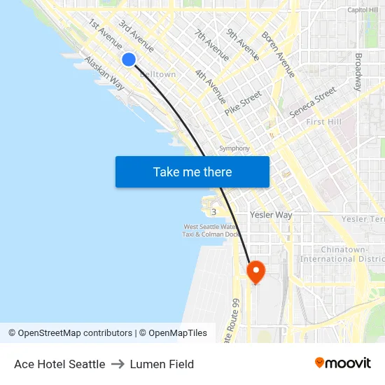 Ace Hotel Seattle to Lumen Field map
