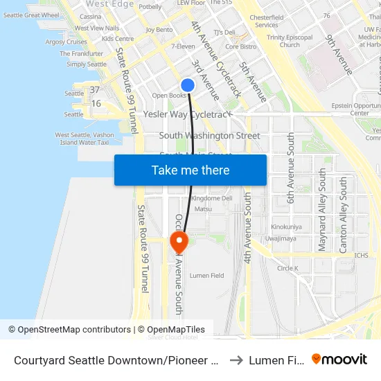 Courtyard Seattle Downtown/Pioneer Square to Lumen Field map