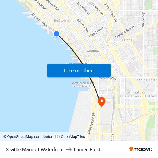 Seattle Marriott Waterfront to Lumen Field map