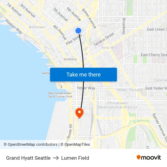 Grand Hyatt Seattle to Lumen Field map