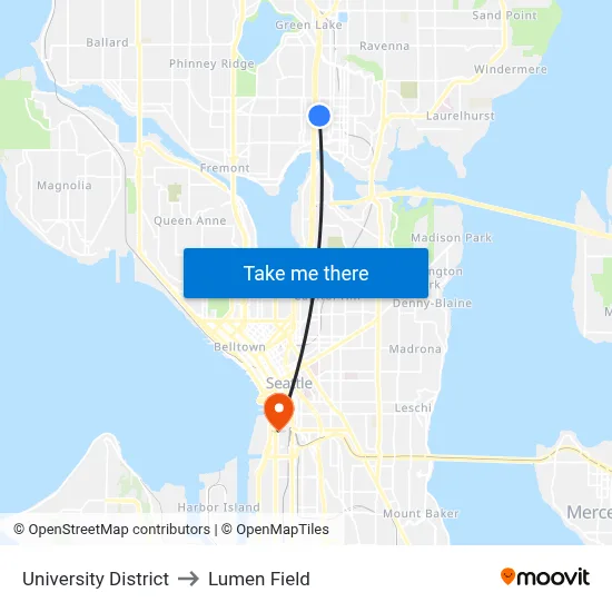 University District to Lumen Field map