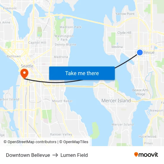 Downtown Bellevue to Lumen Field map