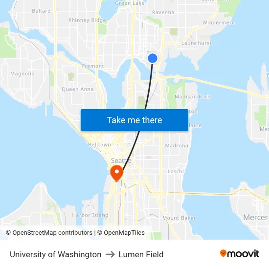 University of Washington to Lumen Field map