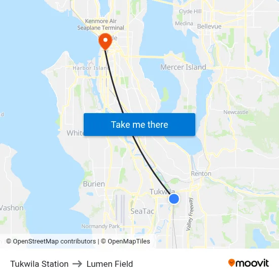 Tukwila Station to Lumen Field map