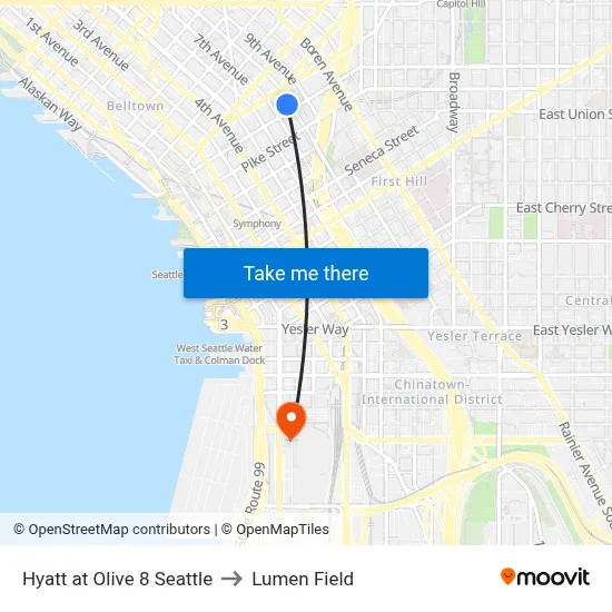 Hyatt at Olive 8 Seattle to Lumen Field map