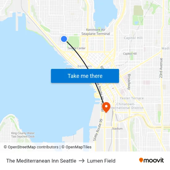 The Mediterranean Inn Seattle to Lumen Field map