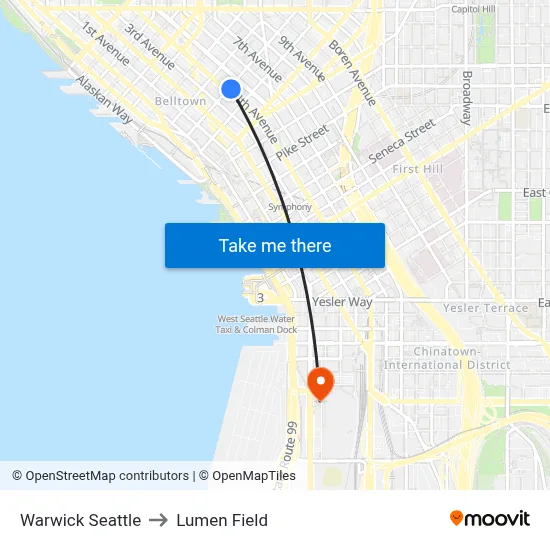 Warwick Seattle to Lumen Field map