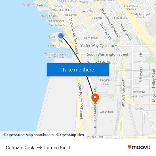 Colman Dock to Lumen Field map