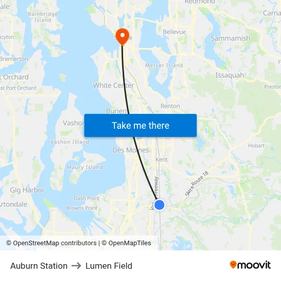 Auburn Station to Lumen Field map