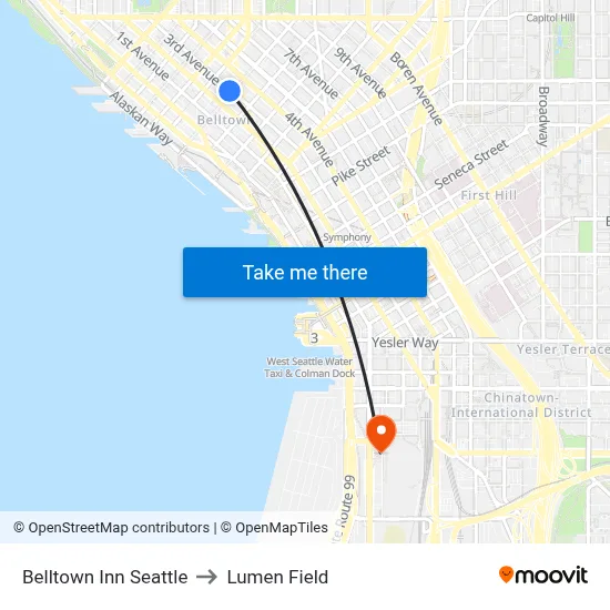 Belltown Inn Seattle to Lumen Field map