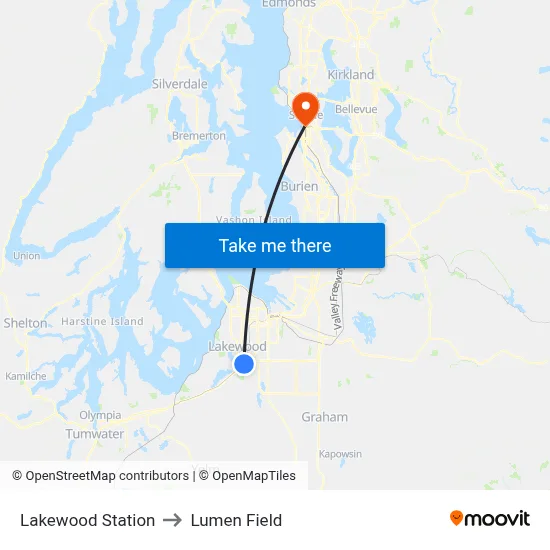 Lakewood Station to Lumen Field map