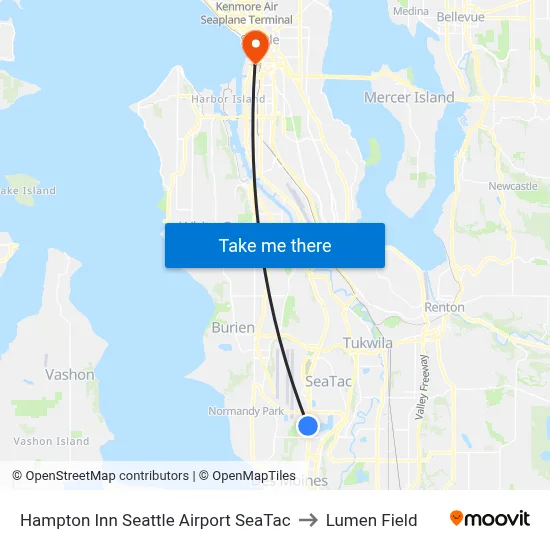 Hampton Inn Seattle Airport SeaTac to Lumen Field map