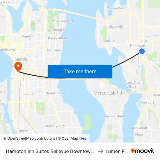 Hampton Inn Suites Bellevue Downtown Seattle to Lumen Field map