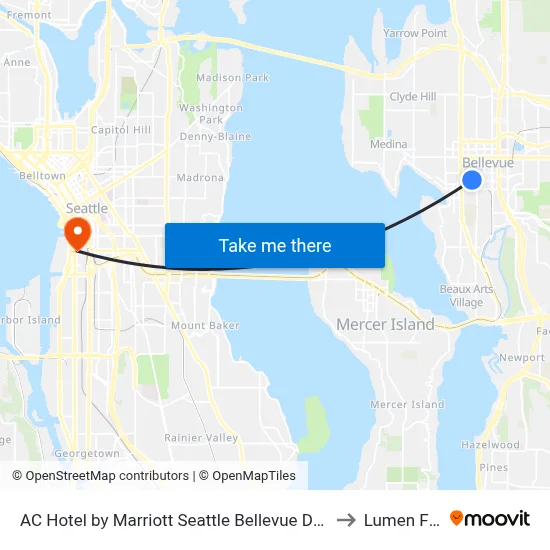 AC Hotel by Marriott Seattle Bellevue Downtown to Lumen Field map