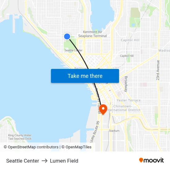 Seattle Center to Lumen Field map