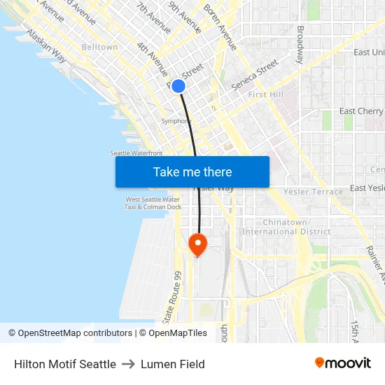 Hilton Motif Seattle to Lumen Field map
