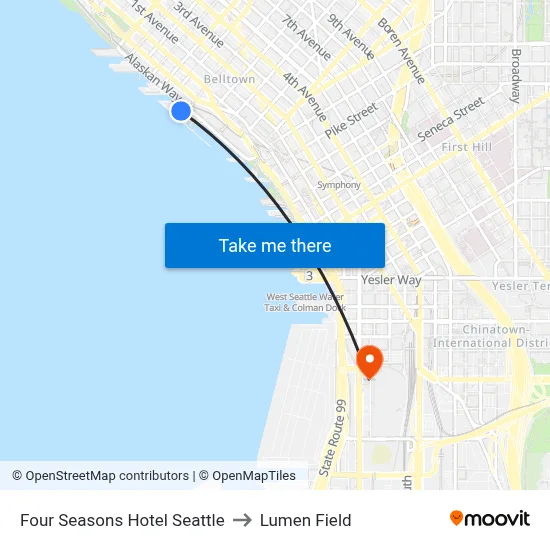 Four Seasons Hotel Seattle to Lumen Field map