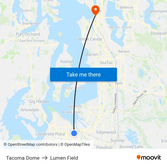 Tacoma Dome to Lumen Field map