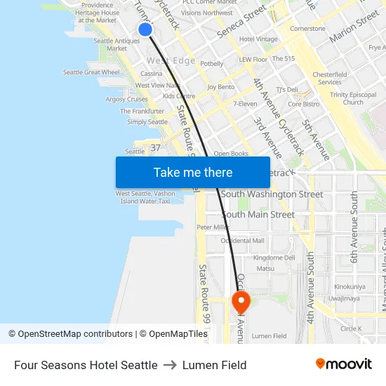 Four Seasons Hotel Seattle to Lumen Field map