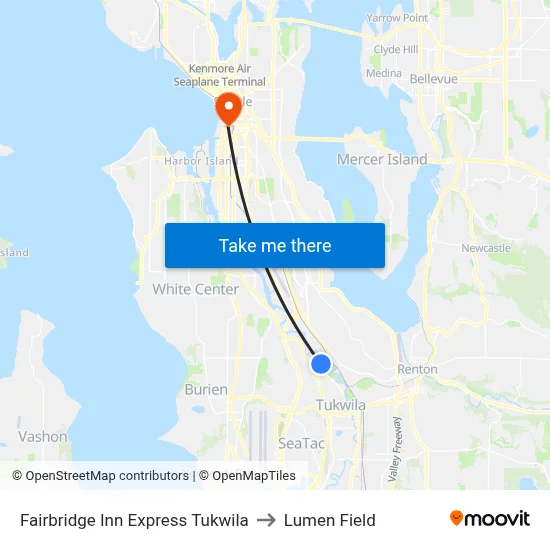 Fairbridge Inn Express Tukwila to Lumen Field map