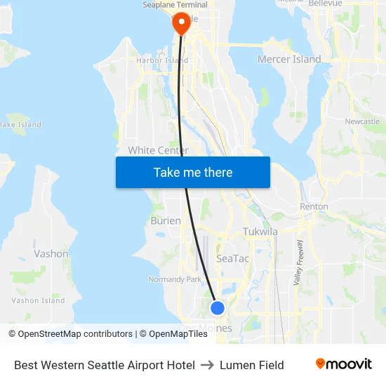 Best Western Seattle Airport Hotel to Lumen Field map