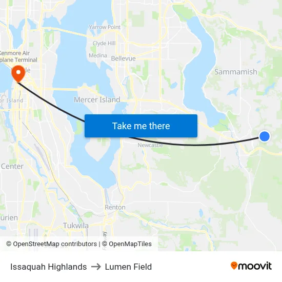 Issaquah Highlands to Lumen Field map