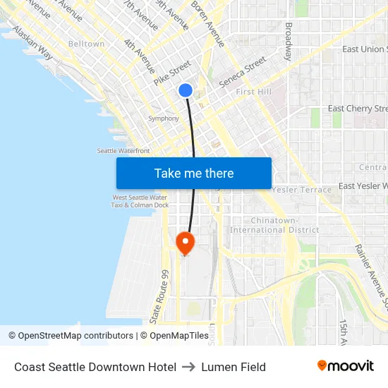 Coast Seattle Downtown Hotel to Lumen Field map