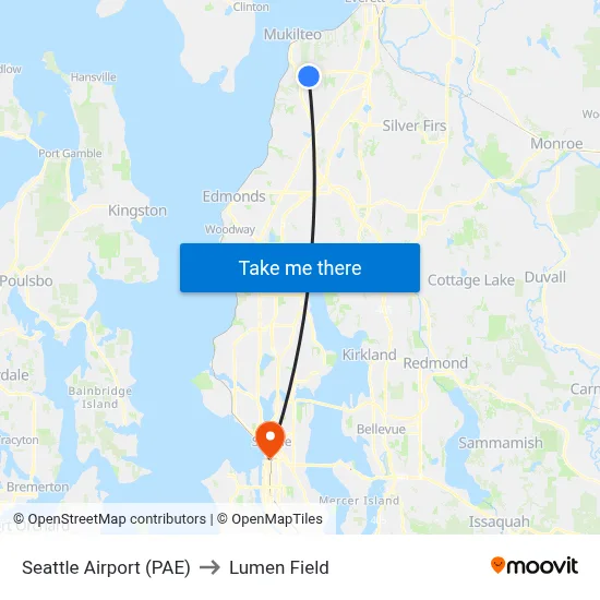 Seattle Airport (PAE) to Lumen Field map