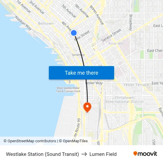 Westlake Station (Sound Transit) to Lumen Field map