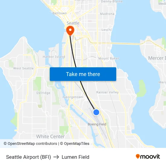 Seattle Airport (BFI) to Lumen Field map