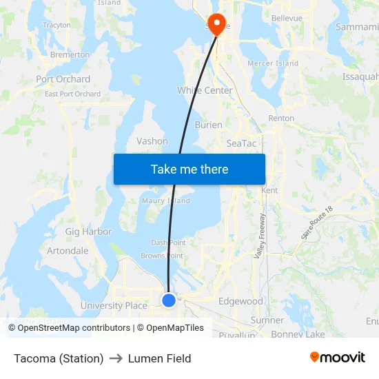 Tacoma (Station) to Lumen Field map